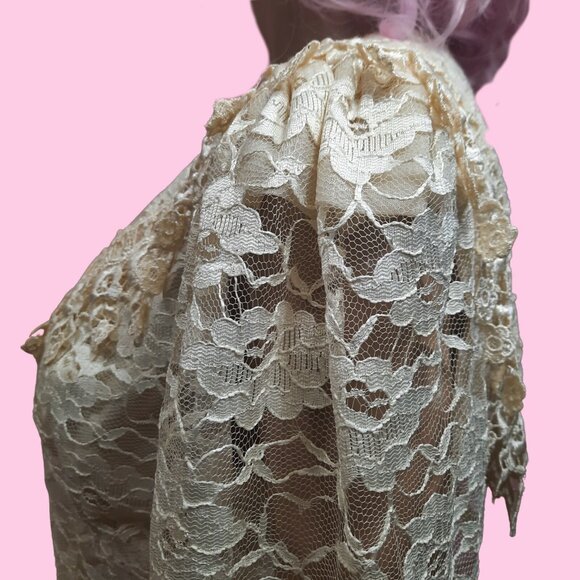Vintage 80s Cream Lace Sailor Collar Blouse Size M Victorian Romantic Cottage - Picture 5 of 7